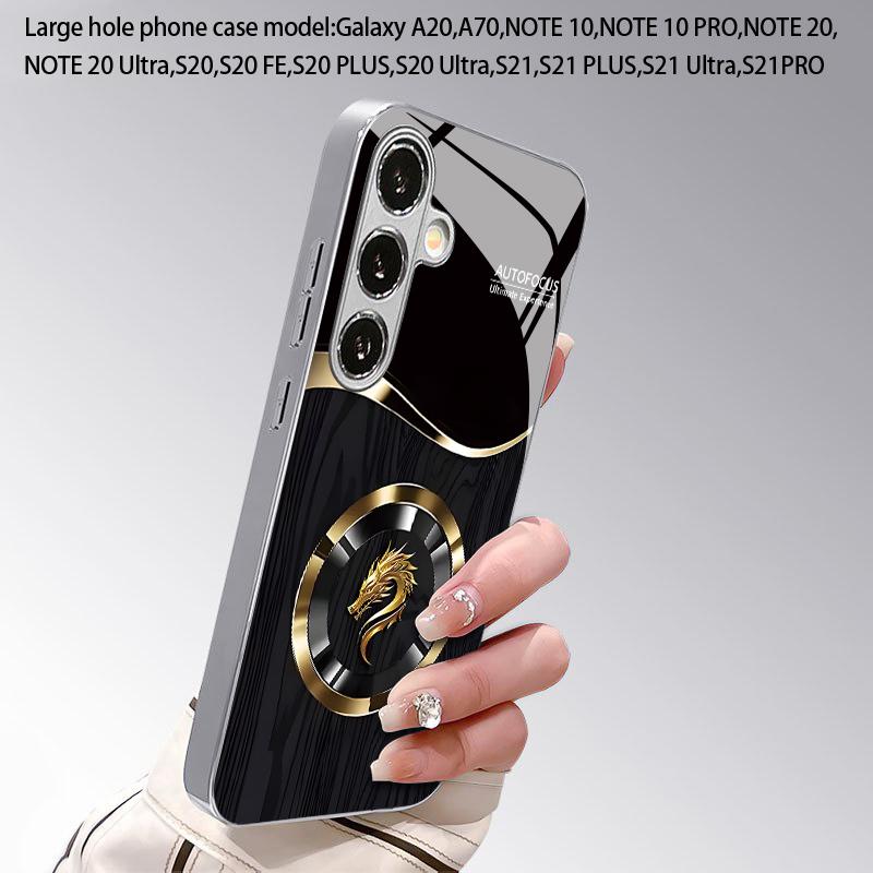 2D Dragon Black Gold Pattern Mobile Phone Case for Samsung S26 S25 S24 S23 S22 S21 S20 A56 A36 A16 - Glass Protective Cover