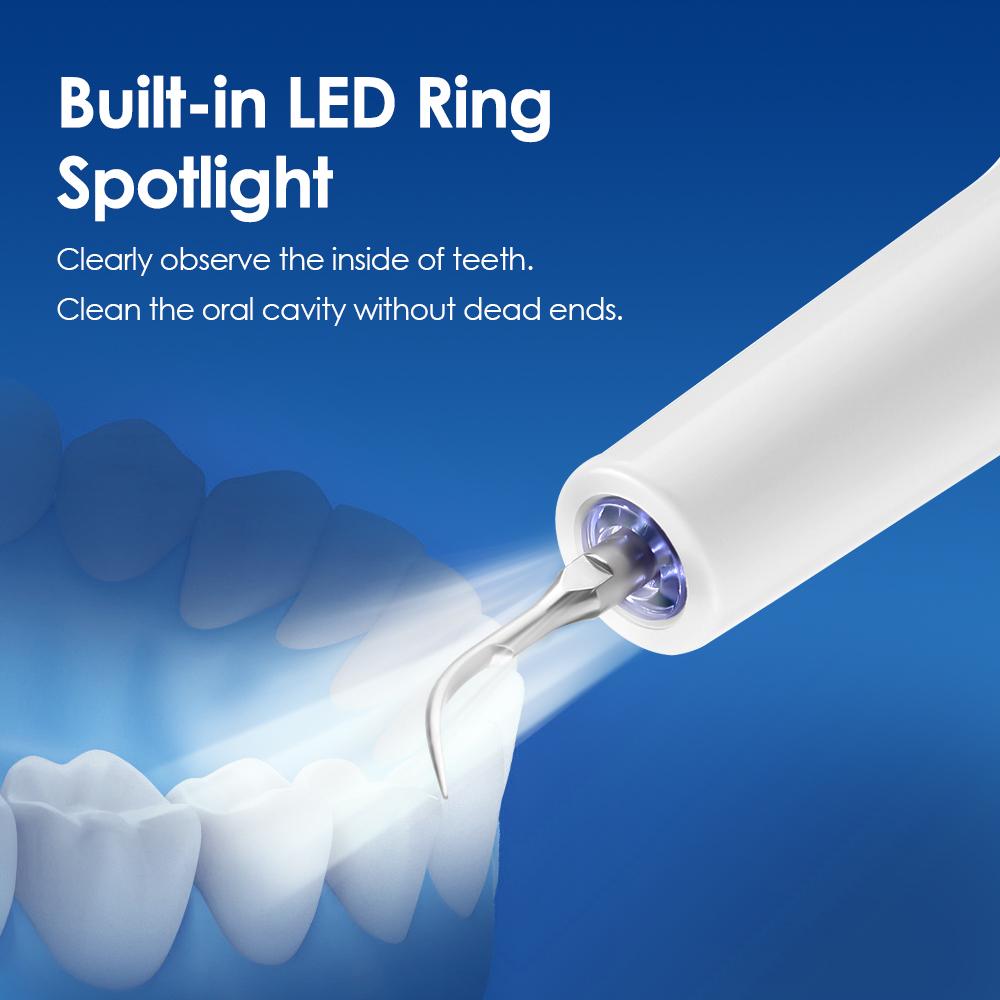 Ultrasonic Dental Calculus Remover Electric Dental Tooth Stone Remover USB Rechargeable Teeth Cleaner with LED Light