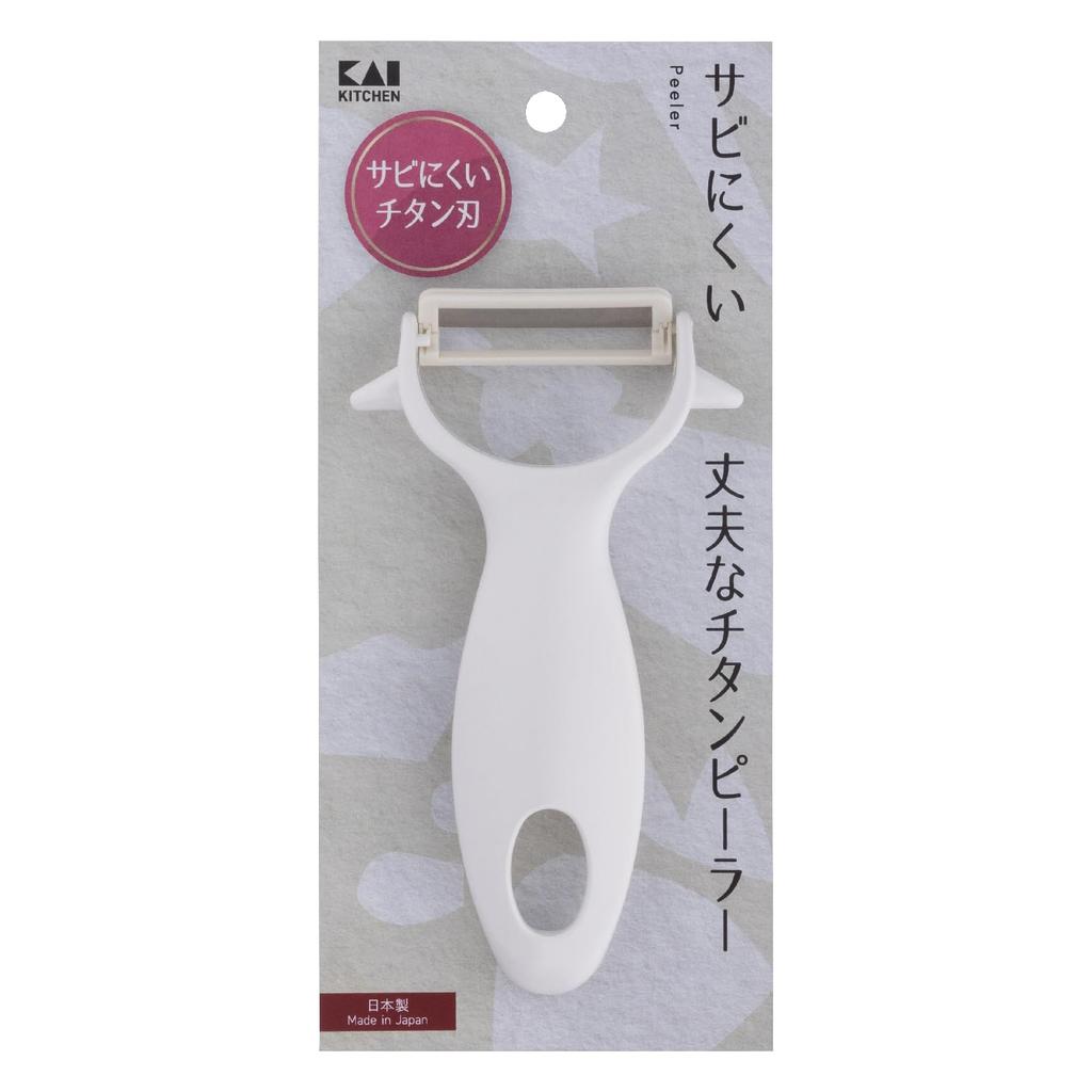 Kai Corporation Durable Titanium Peeler with Potato Peeler and Sprout Made In KAI KITCHEN DH8010 Rust-Resistant, Remover, White, Japan,