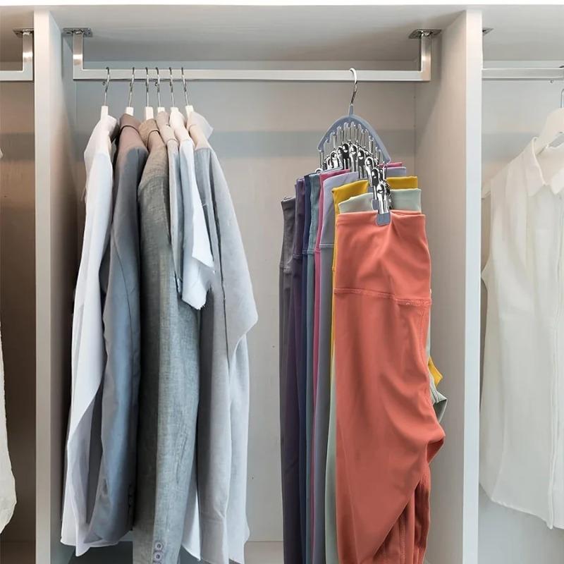 1/2 Stück multifunktionaler rutschfester gebogener Kleiderbügel aus Edelstahl mit 10 Klammern, Hosenbügel für Yoga-Hosen, Sockenbügel, Unterwäscheständer