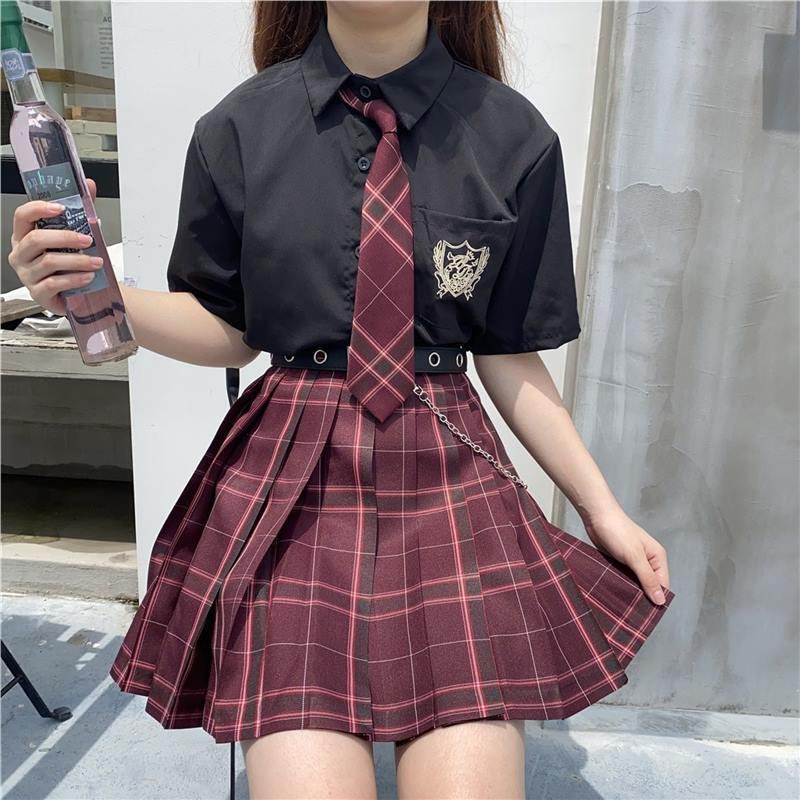 

Шахуа Юбка в клетку с высокой талией и плиссировкой в японском стиле 2XL