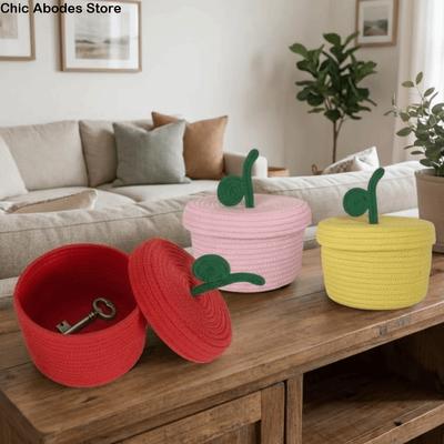 Round Cotton Rope Storage Basket Decorative with Lid Hand Woven Storage Basket Large Capacity Sundries Storage Basket