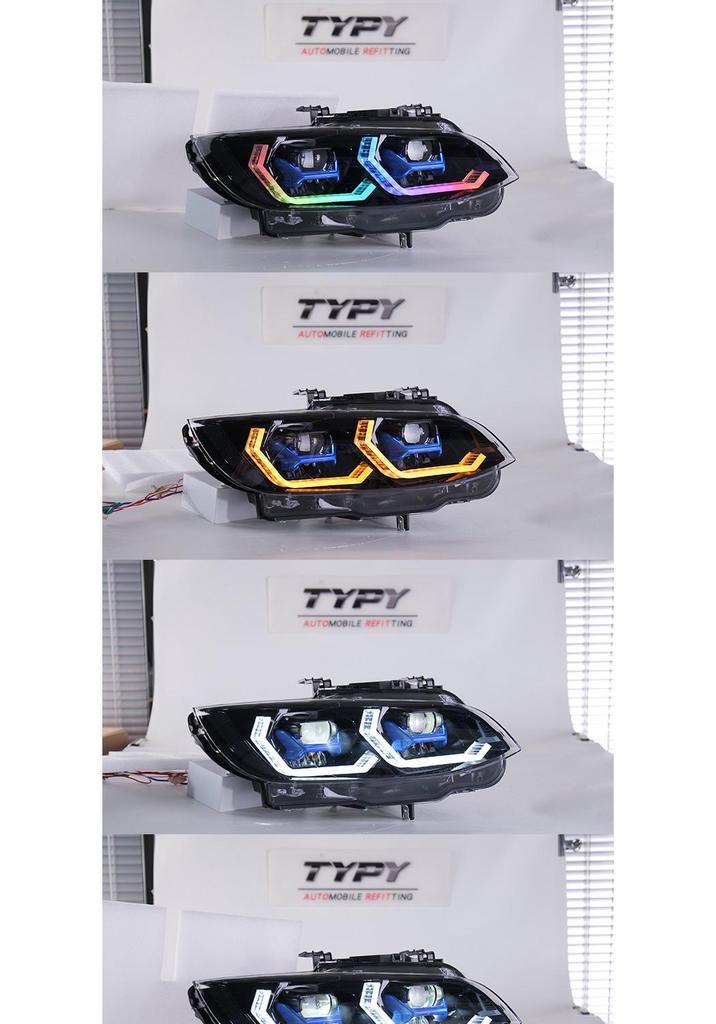 BMW 3 Series E92 E93 M3 RGB Headlight Assembly with Colorful Daytime Running Lights and Turn Signals (2005-2010).