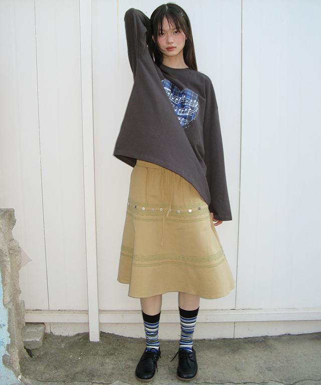 RONRON Vintage Heart Music Over Fit Long Sleeve Charcoal