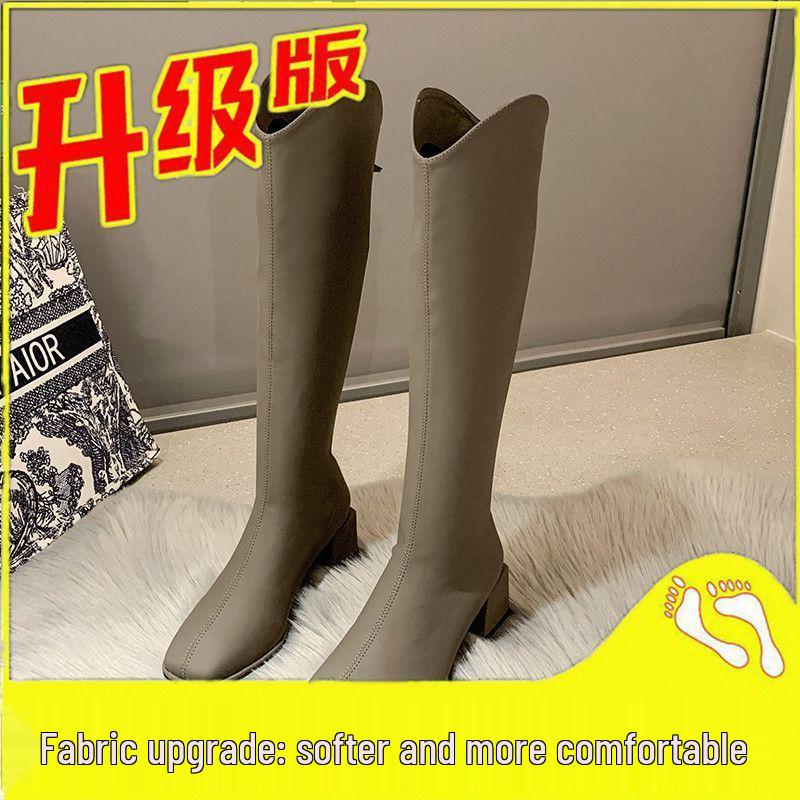 Dámské kozačky nad koleno s robustním podpatkem a čtvercovou špičkou - kolekce podzim/zima 2025