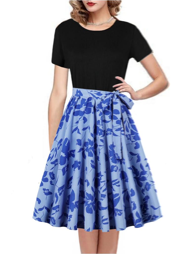 Round Neck Short-Sleeve Printed Dress