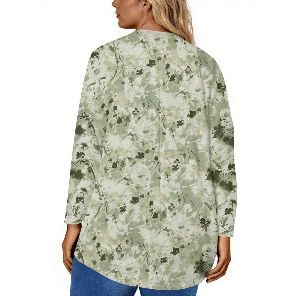 Damenmode Große Größe Rundhals Langarm Casual Print Lose Pullover Top