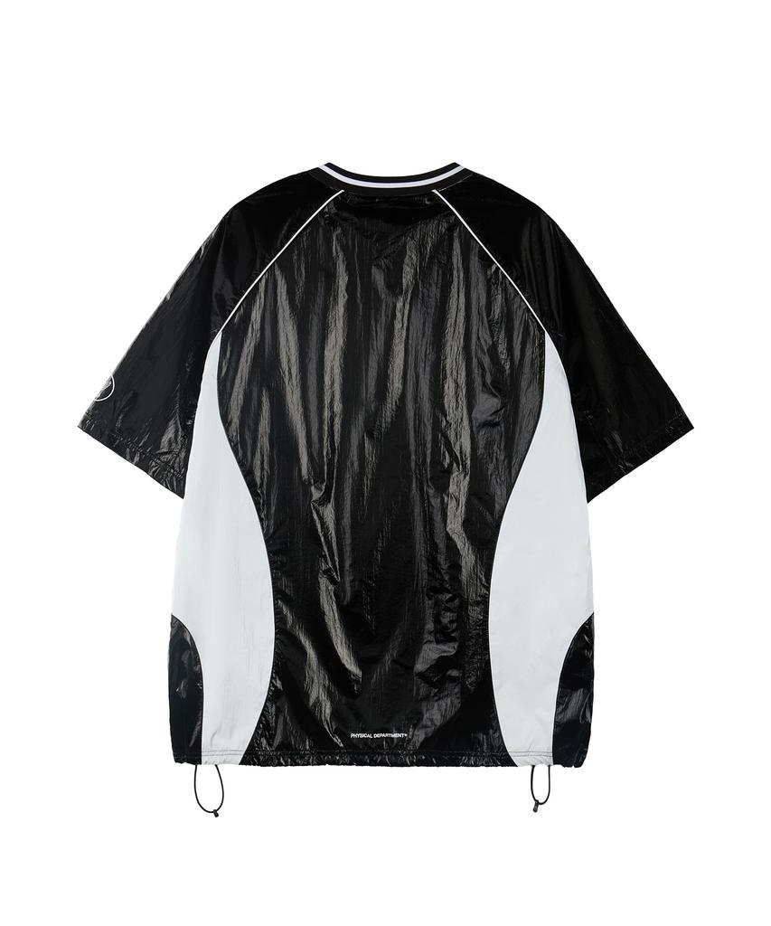 PHYPS MOTORCYCLE Glosy Nylon V Neck Short Sleeve Black