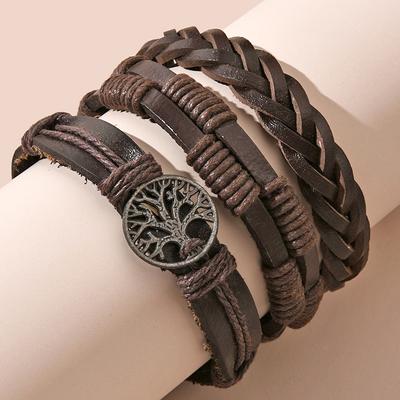 Hand Jewelry, Multi-layer Retro Men's Leather Bracelet, Simple and Versatile Tree of Life Cowhide Bracelet