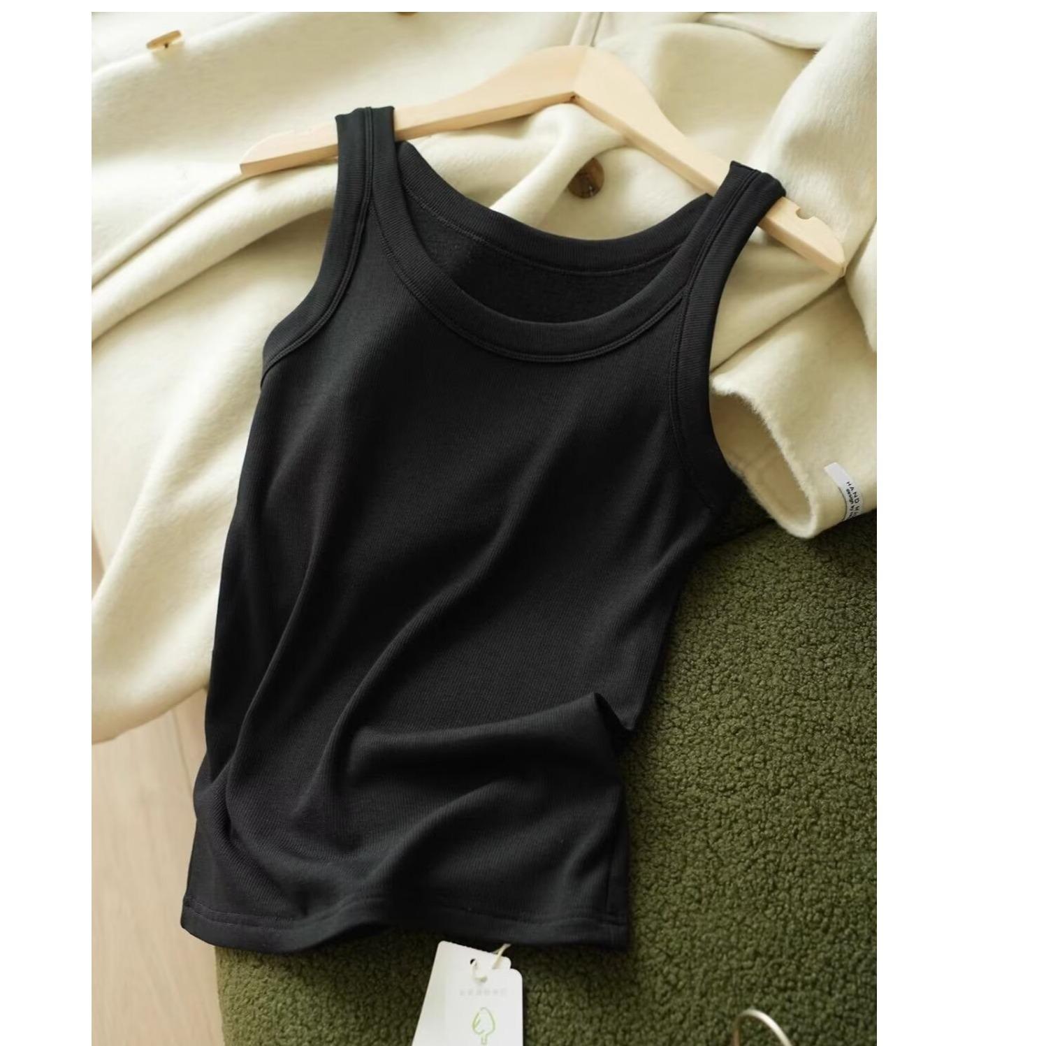 Women s Ribbed Knit Camisole Vest - Round Neck Casual Pullover Base Layer Shirt 2XL чёрный