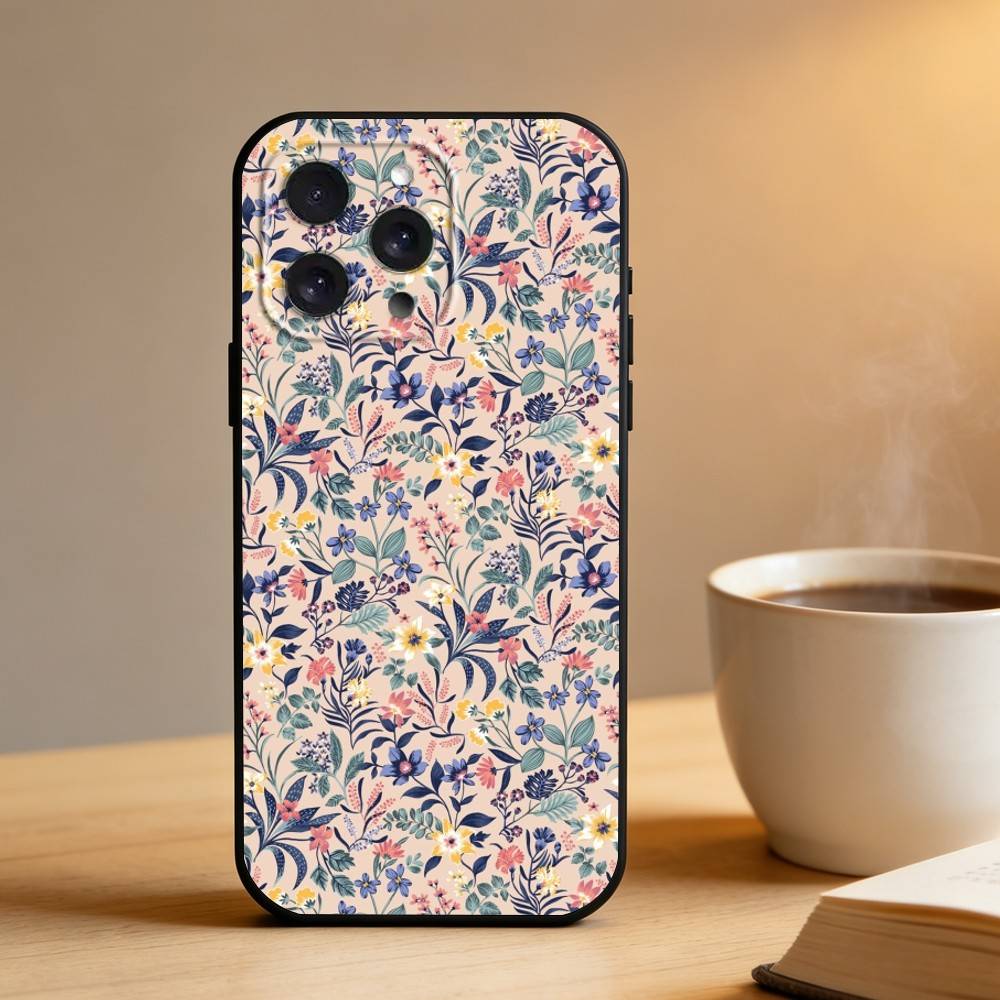 Flowers art  Phone Case For iPhone 16,15,14,13,12,17,Pro Max,Plus Silicone Black Case
