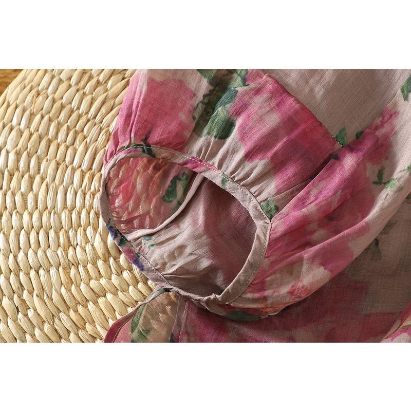 DIMANAF 2026 Women Plus Size New Summer Blouse Shirt Thin Casual Loose Lady Tops Shirts Cotton Linen Print Floral