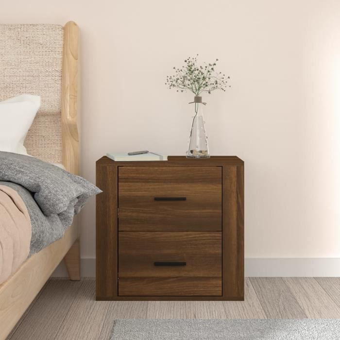 816863 vidaXL Wall-mounted Bedside Table Brown Oak 50x36x47 Cm