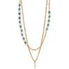 Elegant Double-Layered Colored Natural Stone & Pearl Necklace with Titanium Steel Clavicle Chain