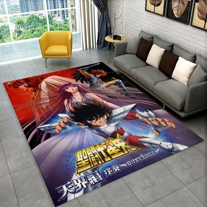 Retro Saint Seiya Anime Cartoon Teppich für Spielzimmer, Schlafzimmer, Wohnzimmer, Sofa, Heimdekoration, Kinderteppich, rutschfeste Bodenmatte