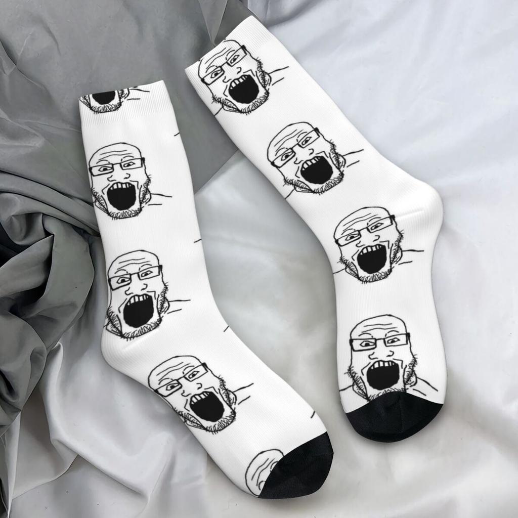 Smiling Wholesome Wojak Soyjak Stockings Funny Meme Graphic Elegant Socks Spring Anti Slip Socks Men Climbing Medium Soft Socks