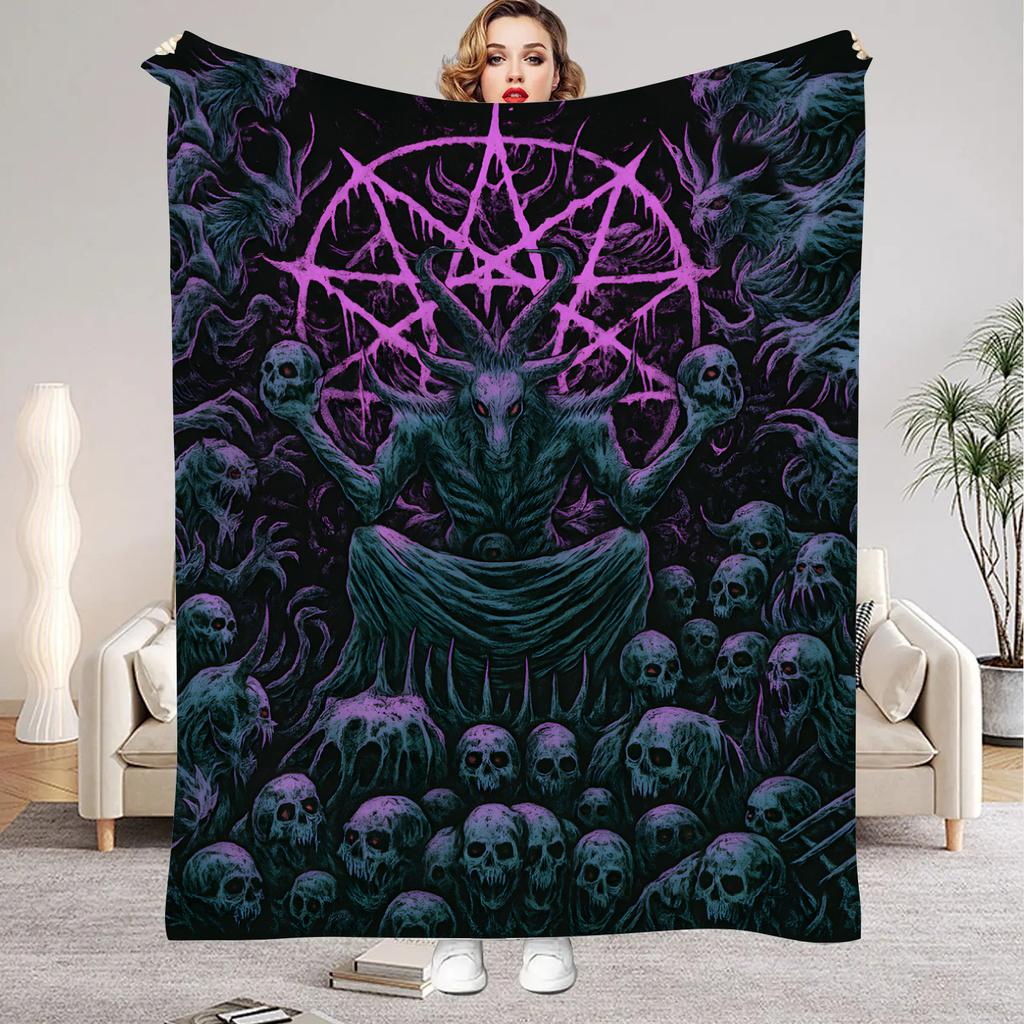 1 Stück Digitalbedruckte Flanelldecke mit Totenkopf-Thema Matratzenbezug Decke für Familienbetten, Sofas, Büros, Camping im Freien