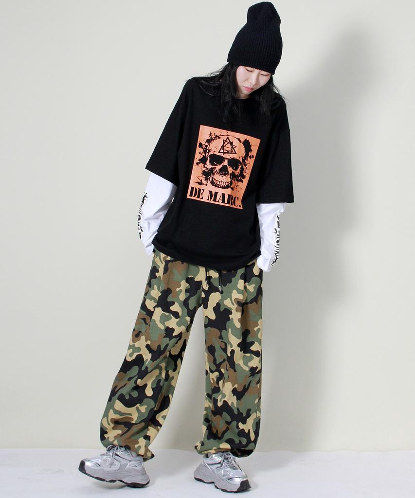 Deumakeu Military Real Street String Wide One-Pleat Pants Khaki