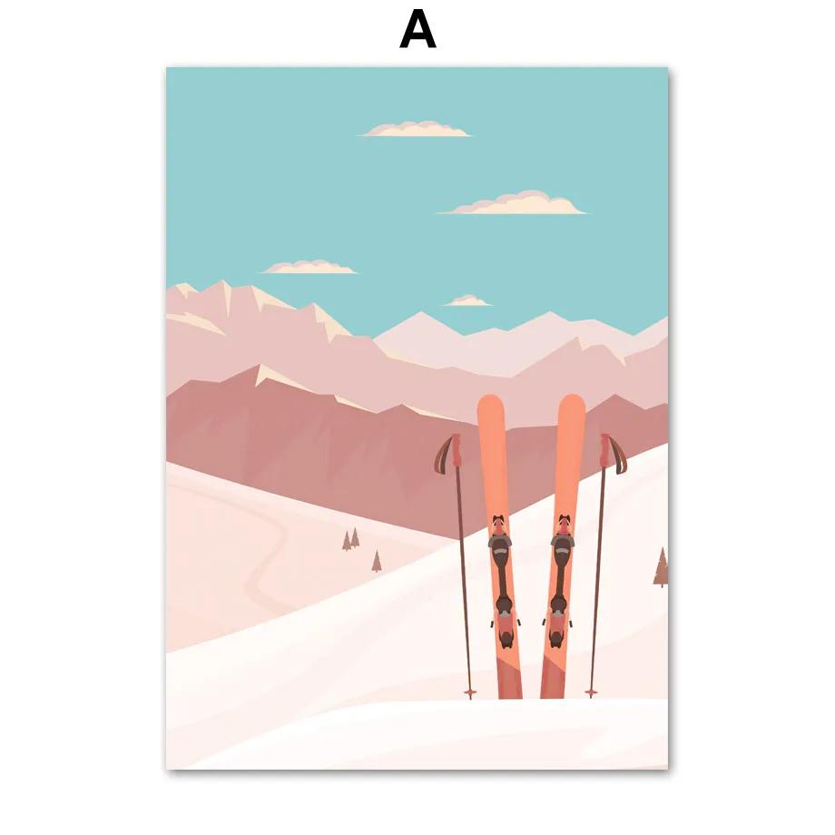 Abstract Landscape Winter Snow Mountain Forest Skiing Wall Art Poster Canvas Painting Prints Wall Pictures for Living Room Decor