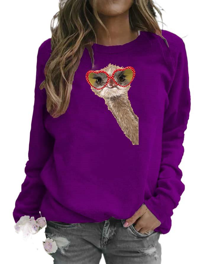 Women's Cartoon Animal Round Neck Hoodie