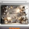 2D Silver Happy Birthday Backdrop, Metallic Balloon Floral Party Photography Background