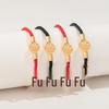 Fu Brand Leather Bracelet with Gold Buckle and Lucky Beads for Men, Women, Couples