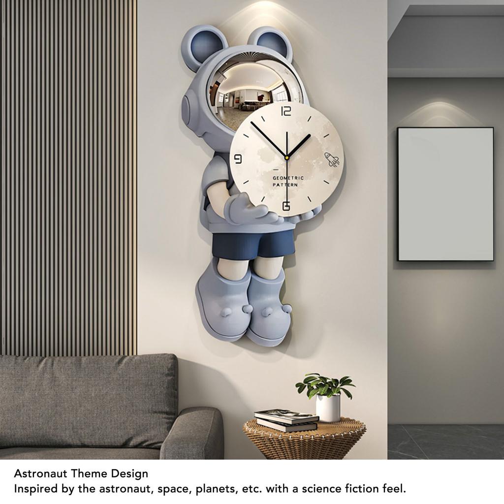 Wall Clock Modern Minimalist Cartoon Astronaut Quiet Wall Hanging Clock for Living Room Dining Room Doorway