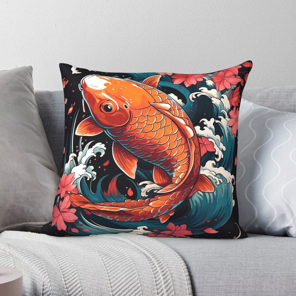 Japanese Koi Fish Carp Pillowcase Polyester Linen Velvet Printed Zip Decorative Throw Pillow Case Home Cushion Cover