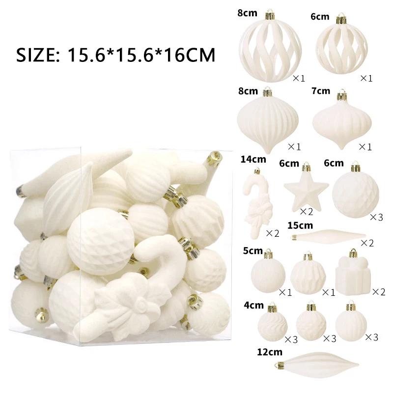 

28PCS Velvet Christmas Ball Set Star Scepter Gift Box Round Multi Size Xmas Balls Christmas Tree DIY Decoration Ornaments Other бежевый