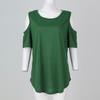 Women's Fashion Casual V-Neck Off-Shoulder T-Shirt Cropped Ruffle Sleeves Hollow Waist Shirt