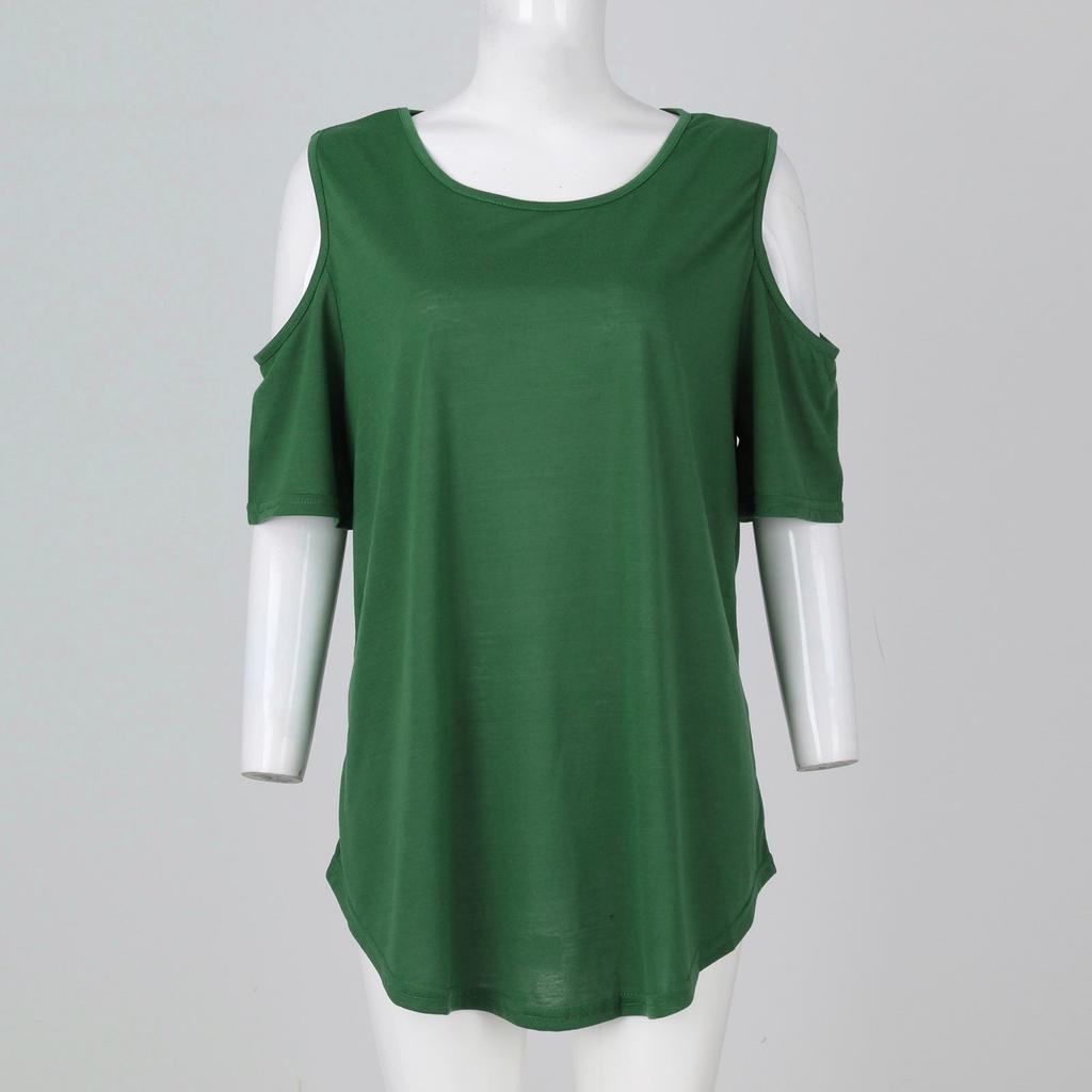 Women's Fashion Casual V-Neck Off-Shoulder T-Shirt Cropped Ruffle Sleeves Hollow Waist Shirt