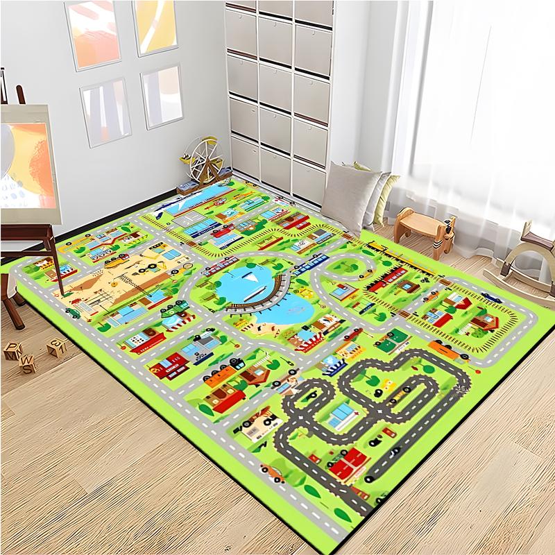 Kids Road Traffic Carpet Cartoon Car Toys Area Rug for Boys Girls City Life Educational Rugs Baby Room Bedroom Nursery Play Mat
