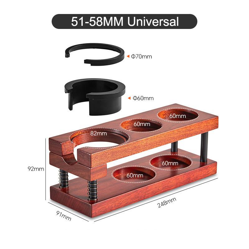 51-58mm Wooden Coffee Tamper Station Spring Tamper Holder Coffee Knock Box Distributor, Portafilter & Puck Screen Organizer Box