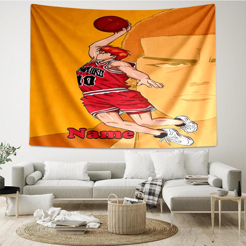 Custom Name Slam Dunk Print Tapestry, Backdrop, Easy Setup, Ideal for Bedroom, Office & Living Room, with Aesthetic Wall Hanging Decor.