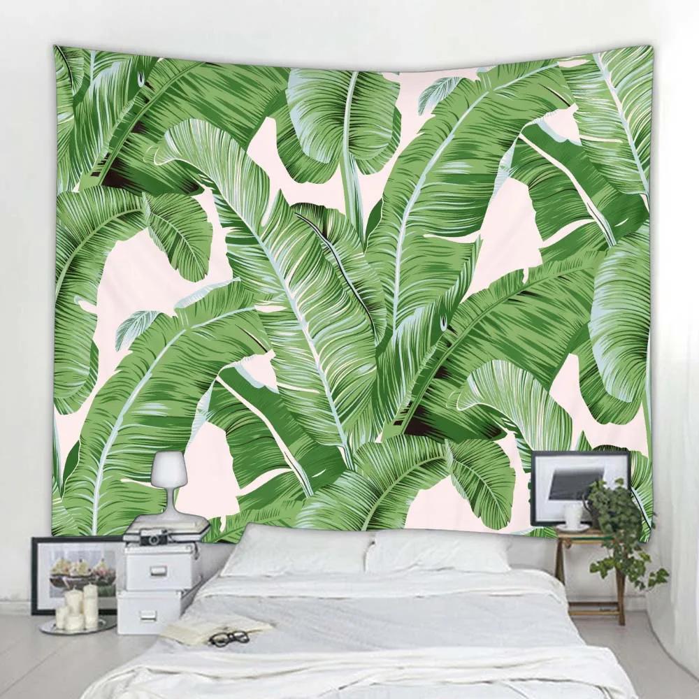 Plant Leaf Printed Tapestry Wall Hanging Bohemian Thin Polyester Home Sofa Bed Sheet Picnic Tablecloth Bedroom Decoration