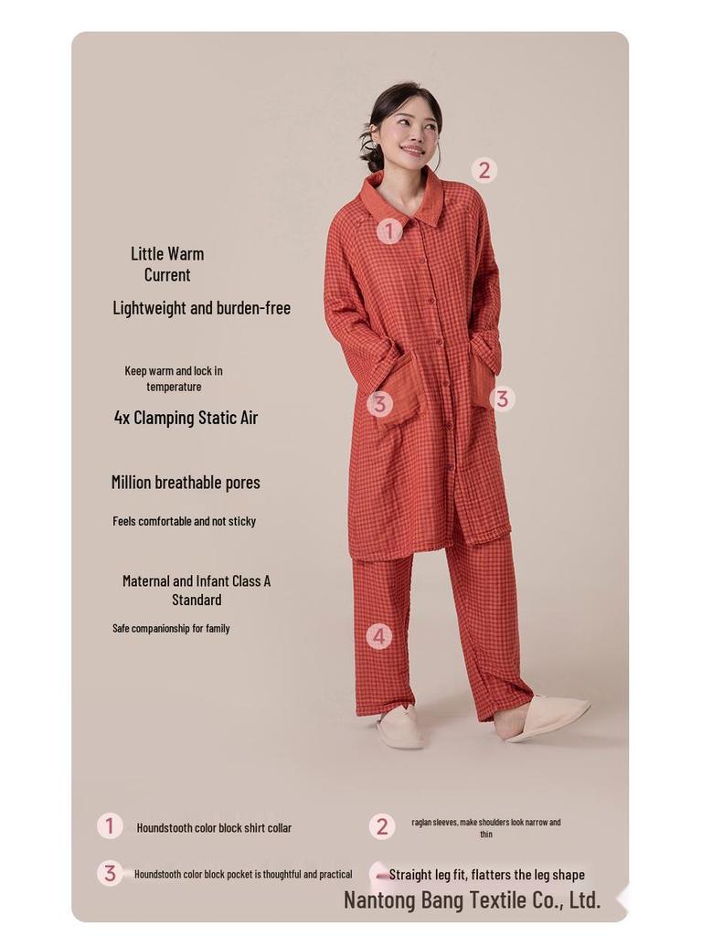 Little Warm Current 2025 Women's Four-Layer Cotton Gauze Long-Sleeve Pajama Set