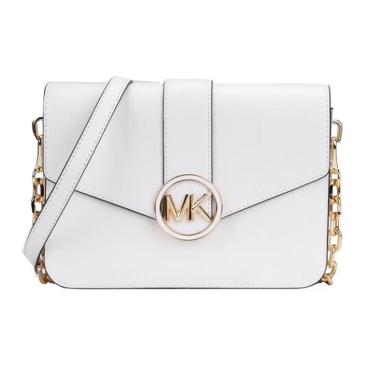 New MICHAEL KORS Carmen Cow Leather Envelope Bag, Crossbody Bag, Shoulder Bag Women's White 35S2GNML2L-WHITE