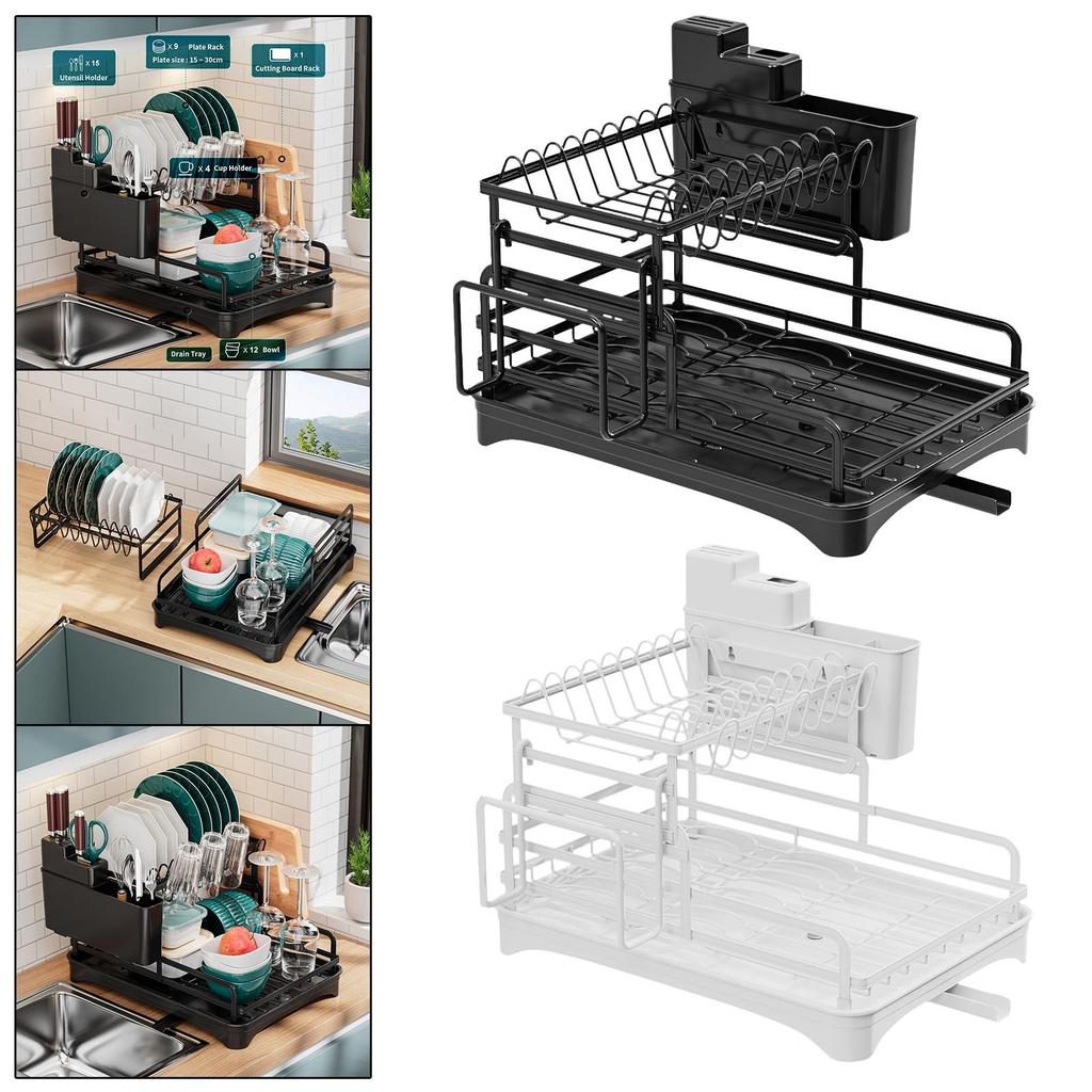 Layer Dish Drying Rack with Adjustable Water Drainage - Modern Kitchen Storage Solution