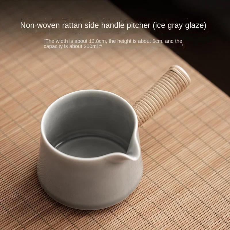 

Side Handle Fair Cup Japanese Style Ice Gray Smoky Gray Glaze Fair Mug Porcelain Tea Seafood Tea Ware Fair Cup Tea Infuser