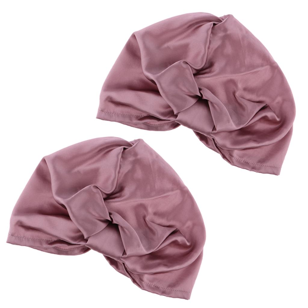 2pcs Womens Pure Silk Sleep Hats Wrap 