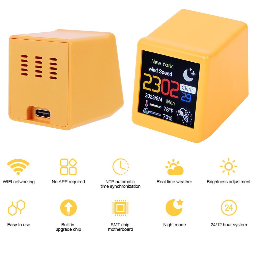 Mini Smart WIFI Weather Station Clock with Digital Screen DIY GIF Animations Desktop Mini Clock for Game Room Decoration