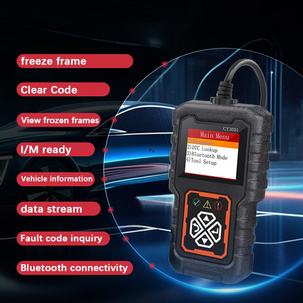 OBD2 Code Reader CY3001 Engine Battery O2 Sensor EOBD OBD 2 Scanner Car Diagnostic Tools Digital Display Multi Functional Universal Fault Code Clear
