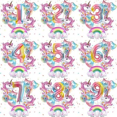 Unicorn Digital Balloon Set for Children's Birthday Party Rainbow 1-9 Birthday Party Balloon Decoration