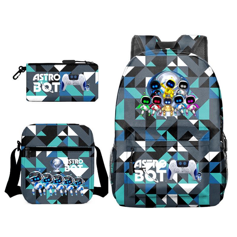 Neuer Astro-Bot, kosmischer Roboter, dreiteiliges Set, Schultasche, Umhängetasche, Federmäppchen, Rucksack.