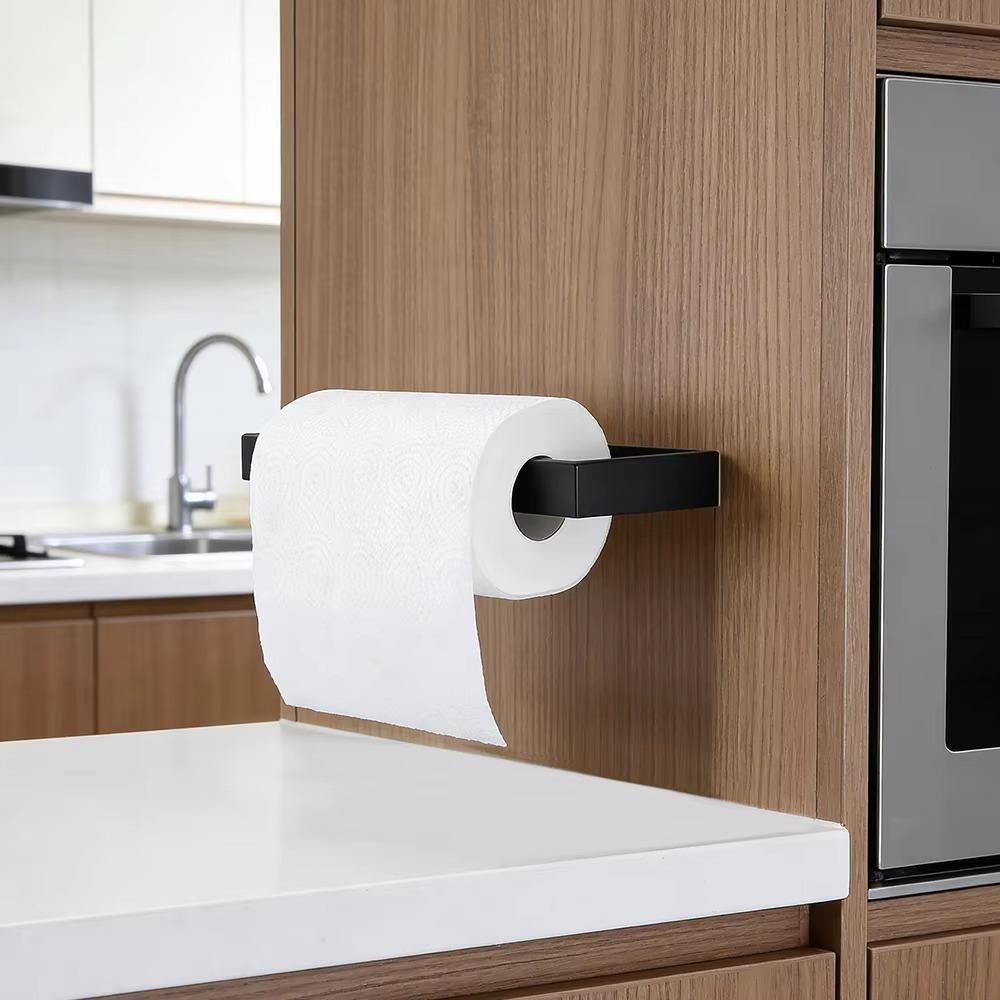Adhesive Stainless Steel Kitchen Paper Towel Holder Large Tissue Hanger Wall Mounted Bathroom Organizer Hand Towel Rack Black