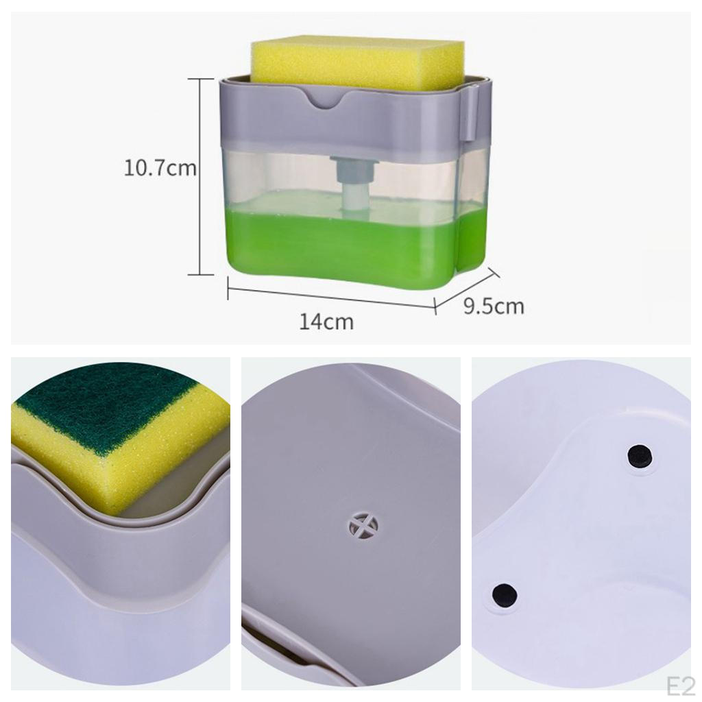 Compact Lightweight Soap Pump Dispenser with Sponge Scrubber Holder Tray for Cleaning Dishes, Bowls,