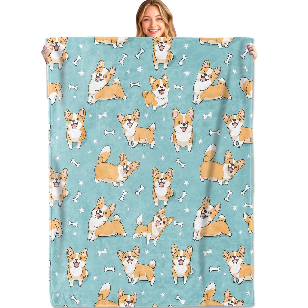 Cute Pet Corgi Dog Throw Blanket Fuzzy Soft Cozy Warm Lightweight Plush Fleece Flannel Blanket for Couch Bed Sofa Home Decor