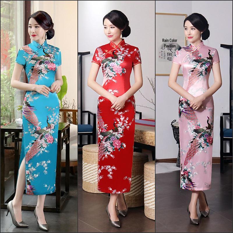 Plus Size Retro Long Cheongsam Dress - Chinese Style, Old Shanghai