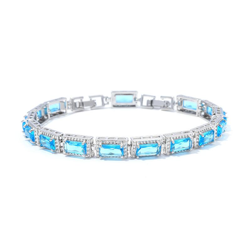 Light Luxury Square Multi-Colored Zircon Inlaid Bracelet, Women'S Silver-White Jewelry, Bridal Jewelry.
