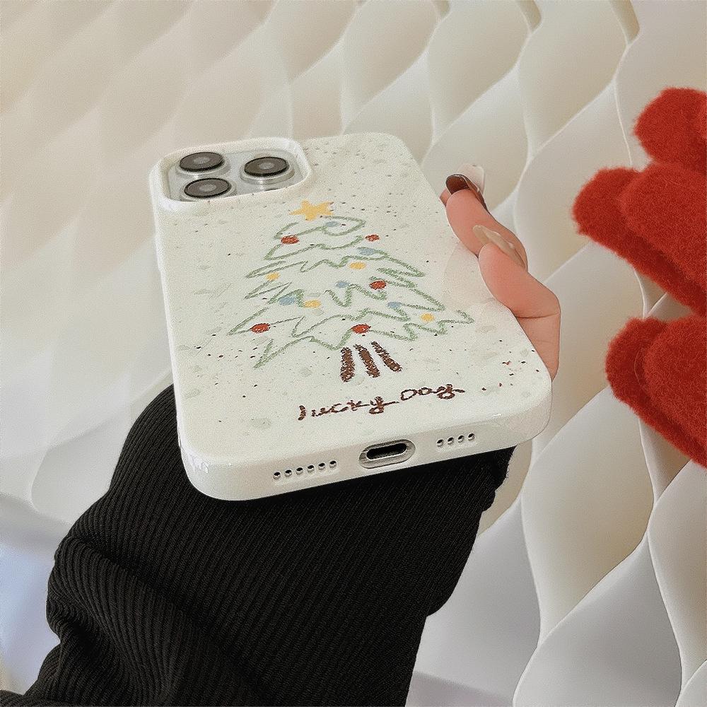 Christmas Tree Iphone16 Mobile Phone Case 15 Fun Graffiti 13pro Glossy Max Suitable for 11 Generation Xr Soft Cover High Quality